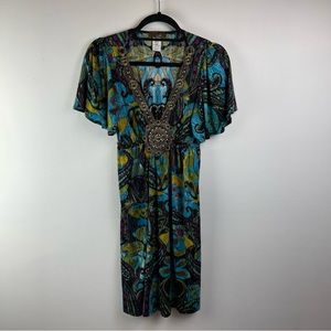 M USA medium abstract dress beautiful beading along v neck line